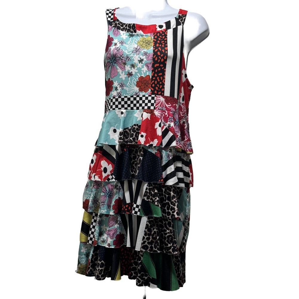 ISLE by Melis Kozan Multicolor Patchwork Tiered Ruffle Dress - Size Small